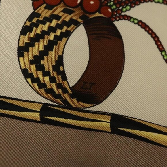 HERMES Carre 90 Scarf ""BRAZIL"" Silk Beige Auth am9005 - Picture 9 of 14